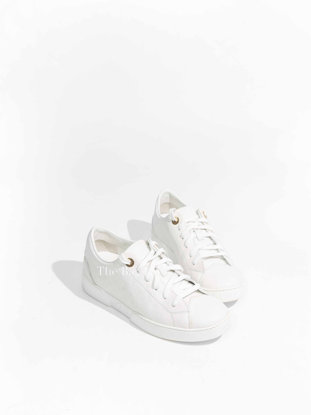 Louis Vuitton White Embossed Leather Monogram Low Top Sneakers Size 35
