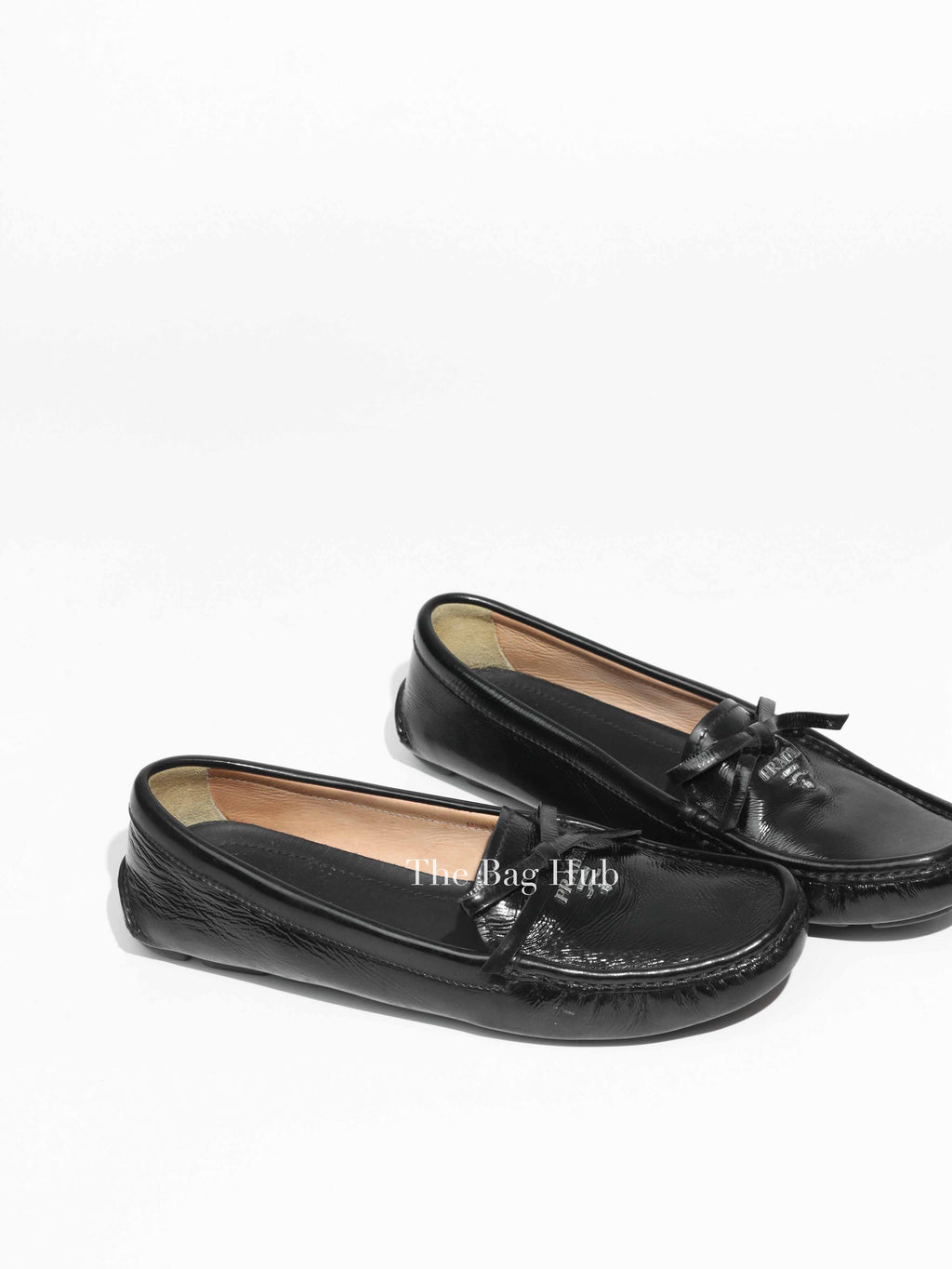 Prada Black Patent Leather Bow Loafers Size 38