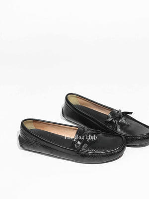 Prada Black Patent Leather Bow Loafers Size 38