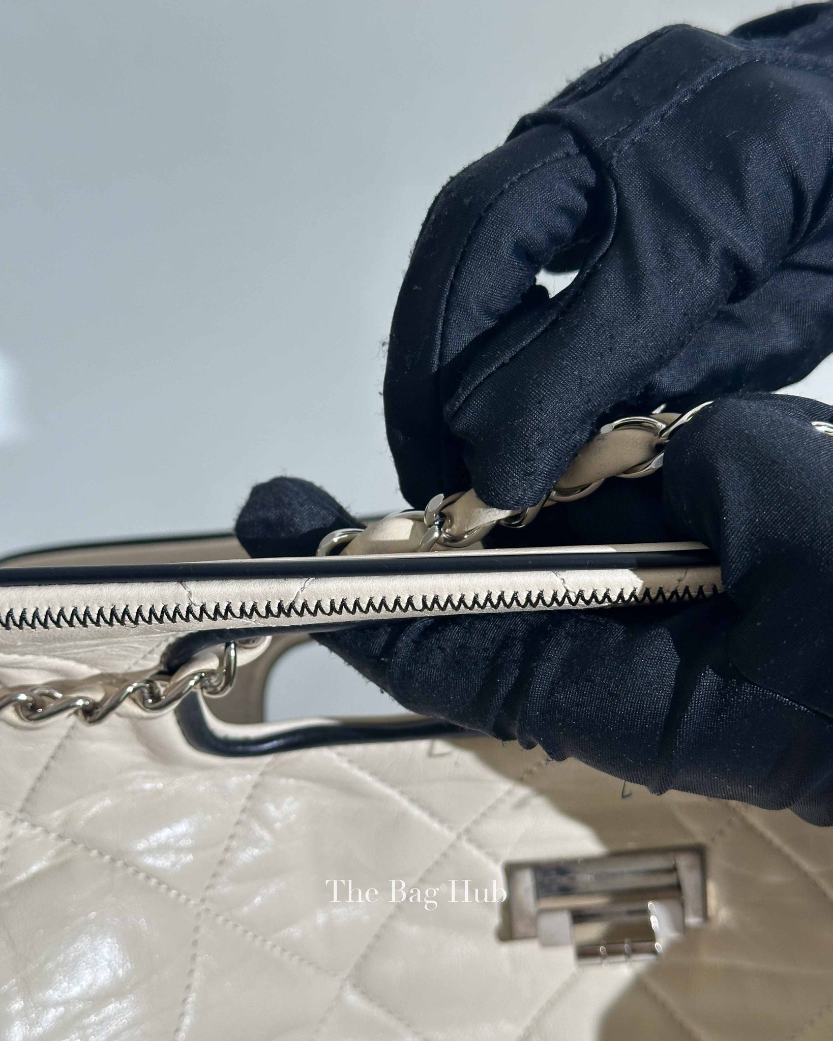 Chanel Off White Leather East West Shoulder Bag