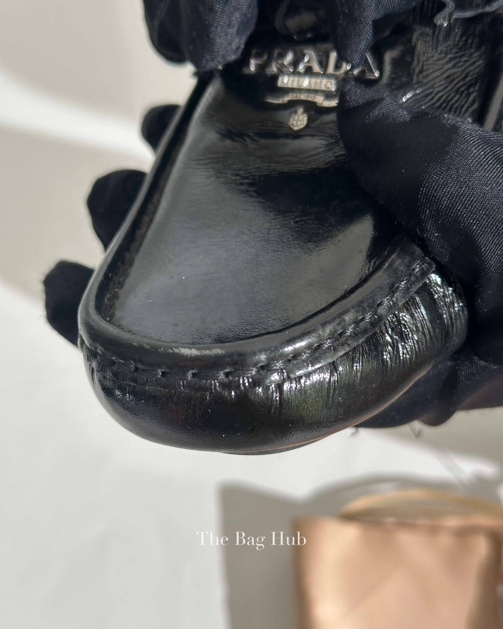 Prada Black Patent Leather Bow Loafers Size 38