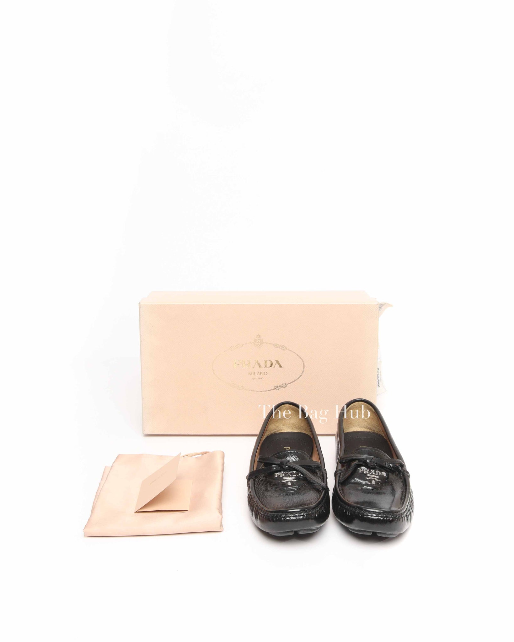 Prada Black Patent Leather Bow Loafers Size 38