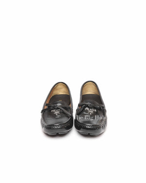 Prada Black Patent Leather Bow Loafers Size 38