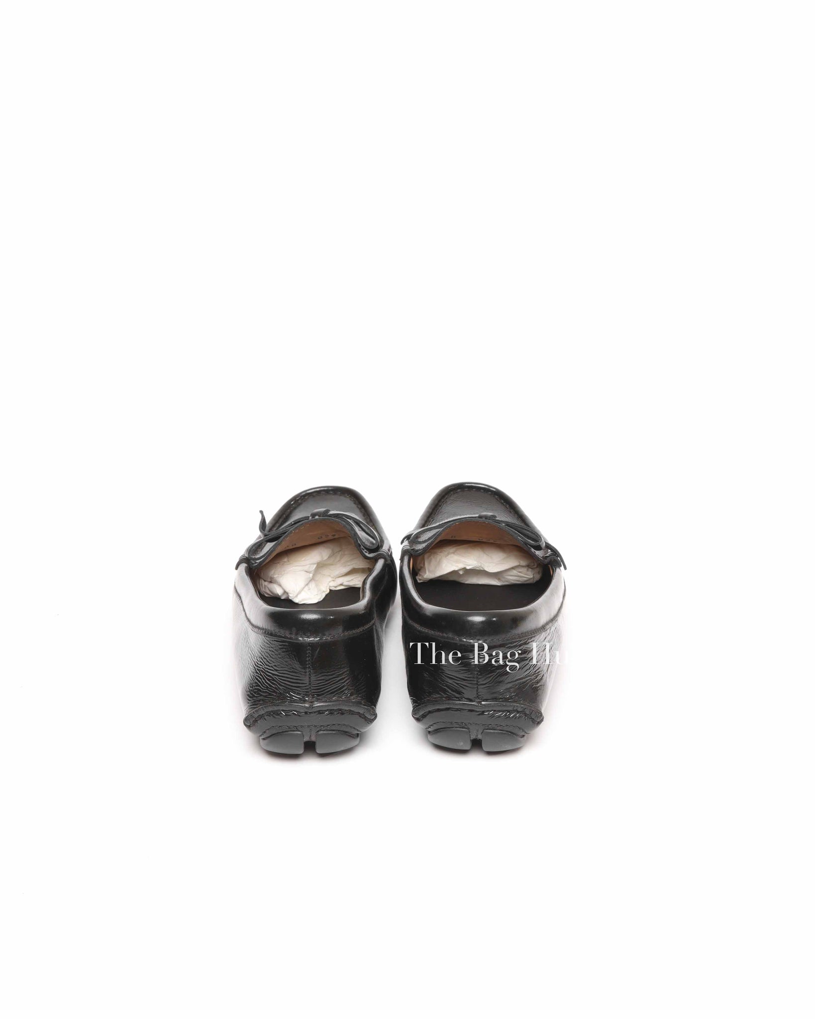 Prada Black Patent Leather Bow Loafers Size 38