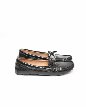 Prada Black Patent Leather Bow Loafers Size 38