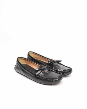 Prada Black Patent Leather Bow Loafers Size 38