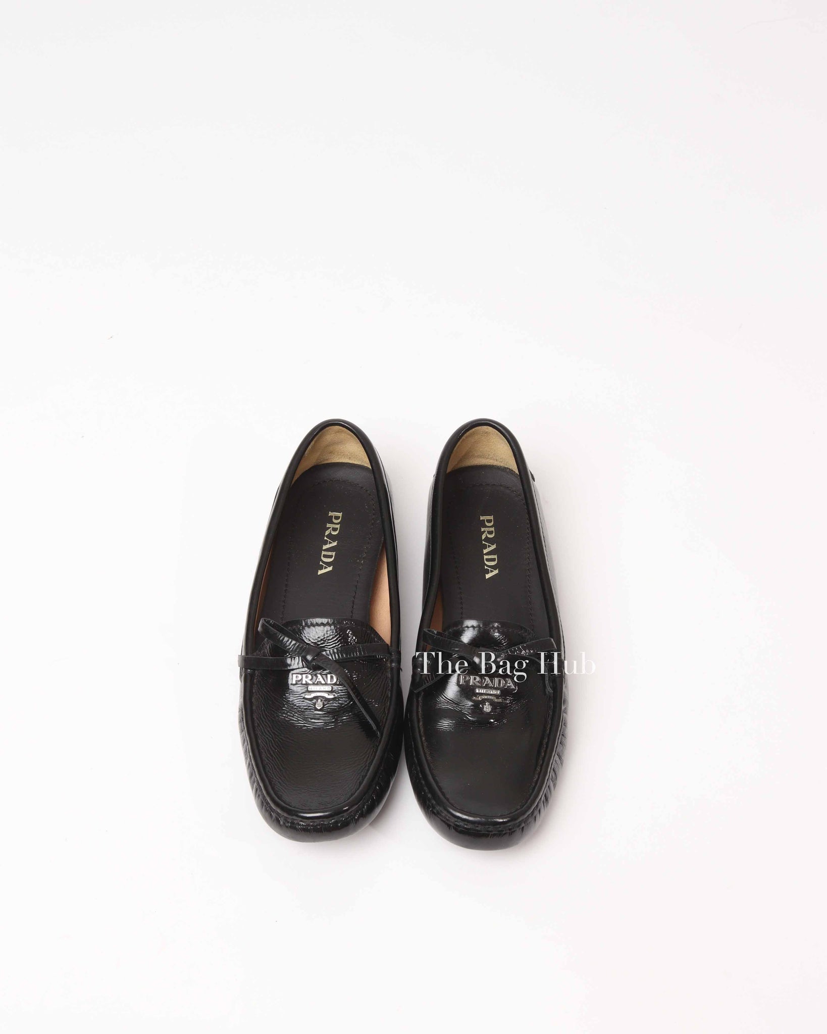 Prada Black Patent Leather Bow Loafers Size 38
