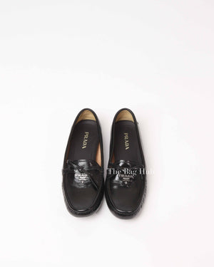 Prada Black Patent Leather Bow Loafers Size 38