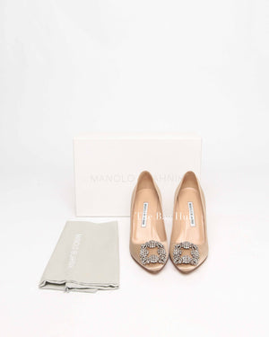 Manolo Blahnik Champagne Satin Jewel Buckle Pumps Size 35.5