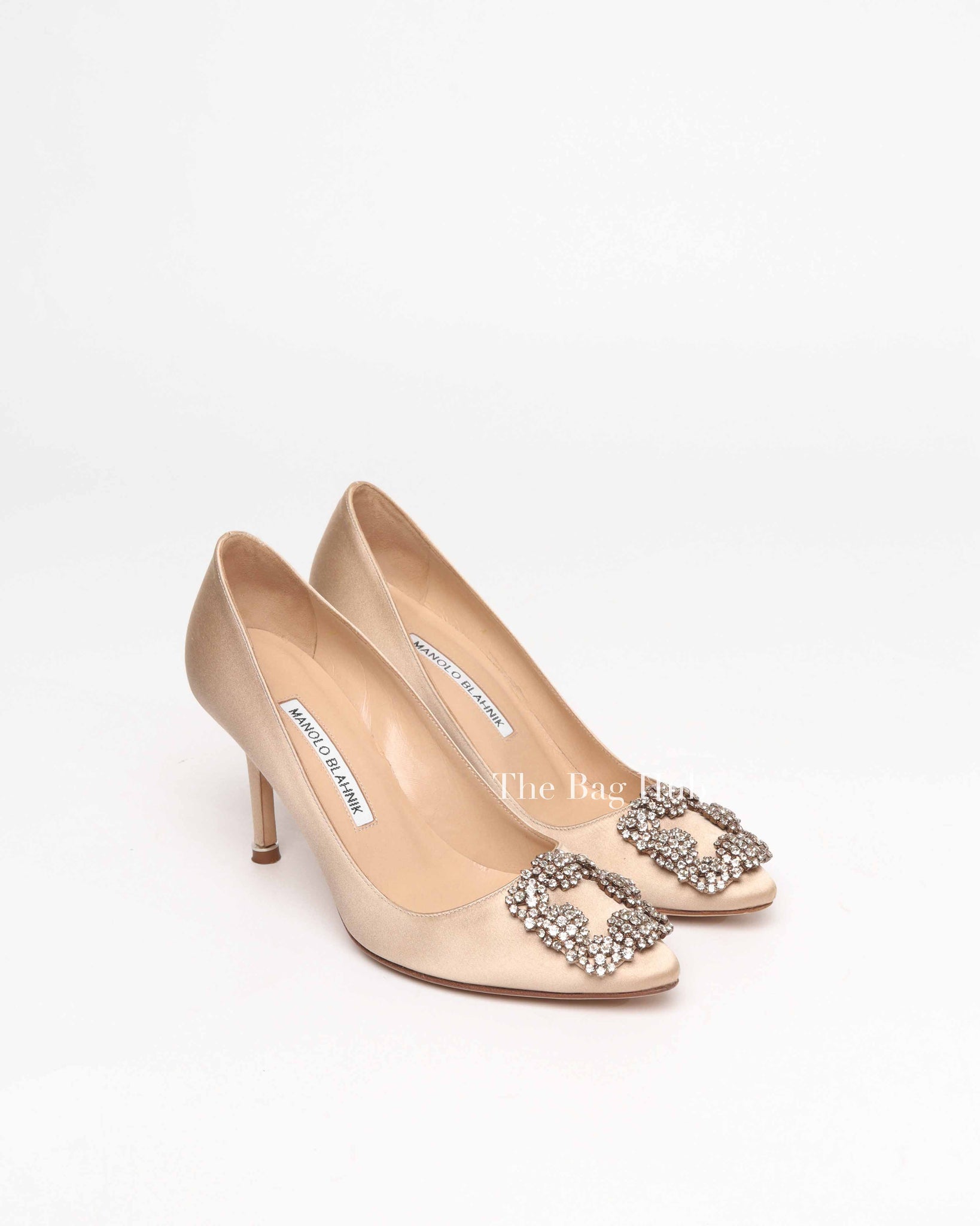 Manolo Blahnik Champagne Satin Jewel Buckle Pumps Size 35.5