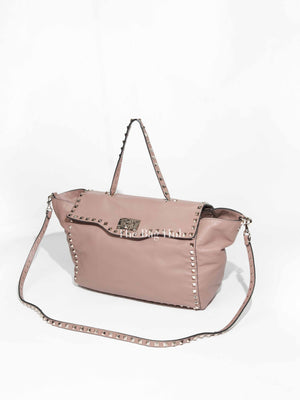 Valentino Poudre Leather Rockstud Flap Top Handle Shoulder Bag