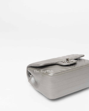 Chanel Silver Chevron Caviar Mini Square Flap Bag SHW