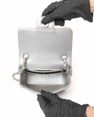 Chanel Silver Chevron Caviar Mini Square Flap Bag SHW