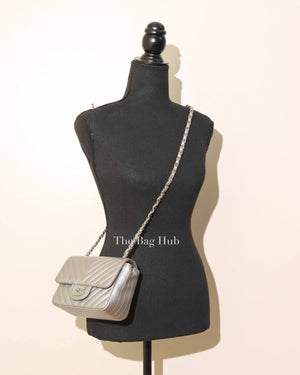 Chanel Silver Chevron Caviar Mini Square Flap Bag SHW
