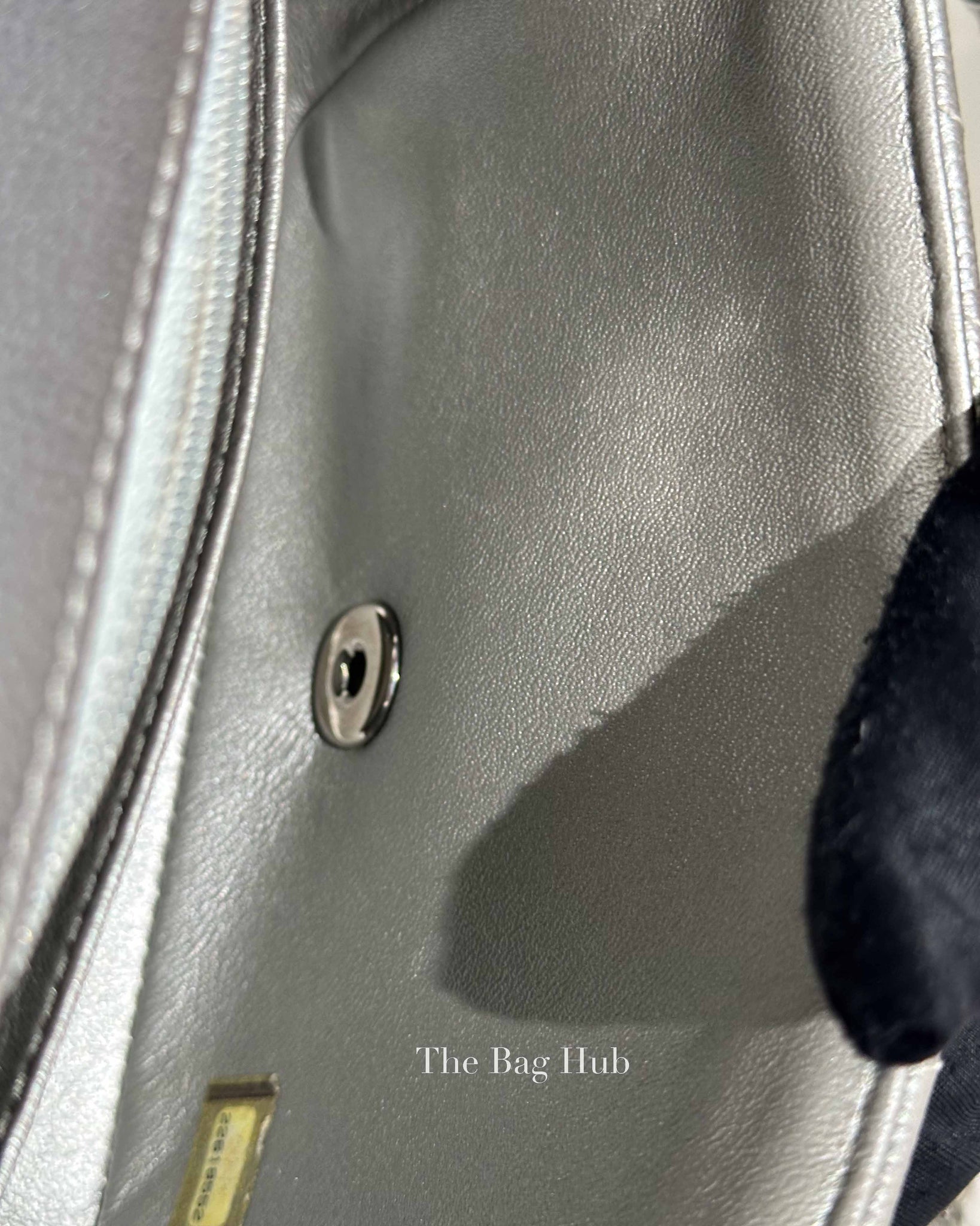 Chanel Silver Chevron Caviar Mini Square Flap Bag SHW