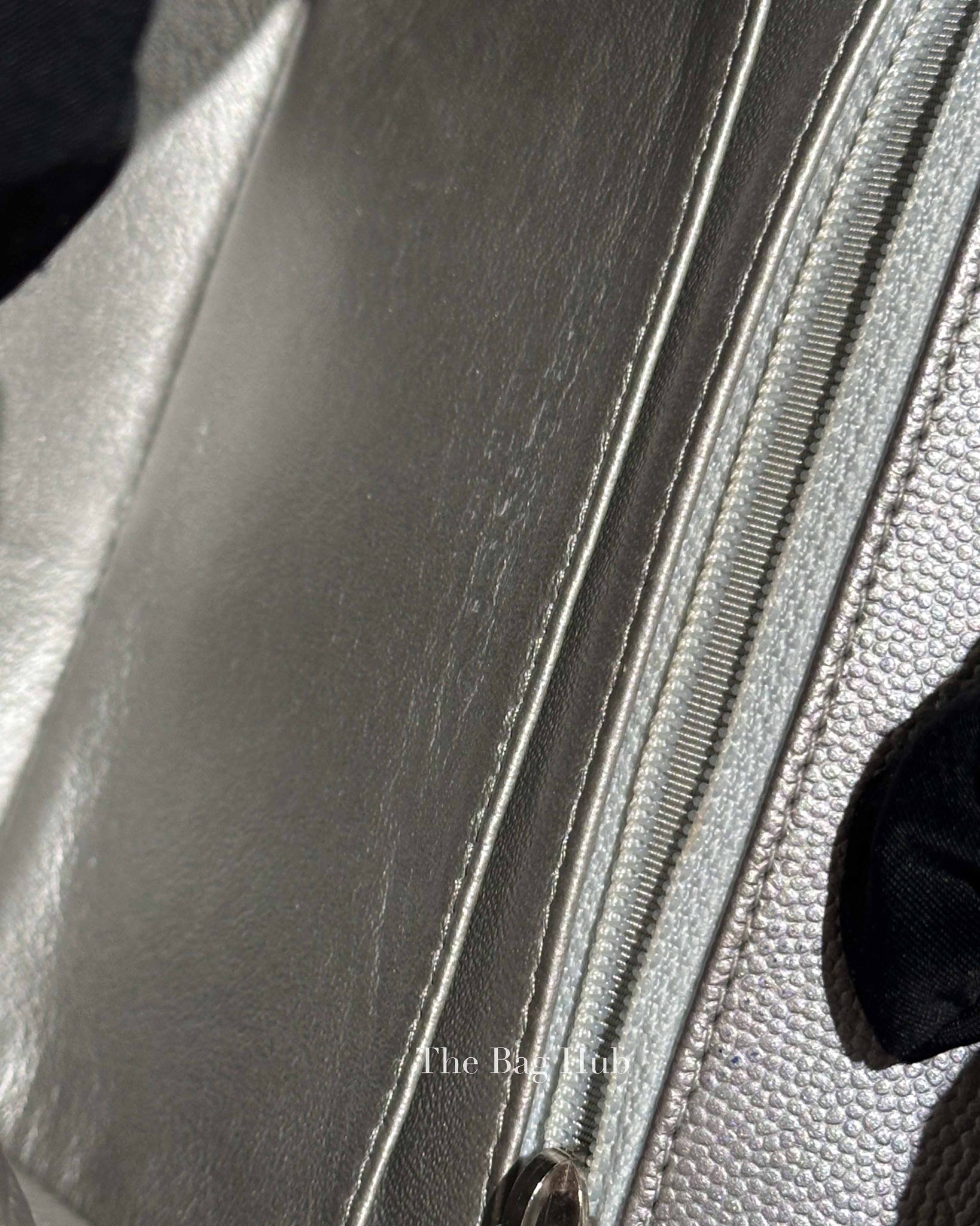 Chanel Silver Chevron Caviar Mini Square Flap Bag SHW