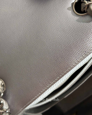 Chanel Silver Chevron Caviar Mini Square Flap Bag SHW