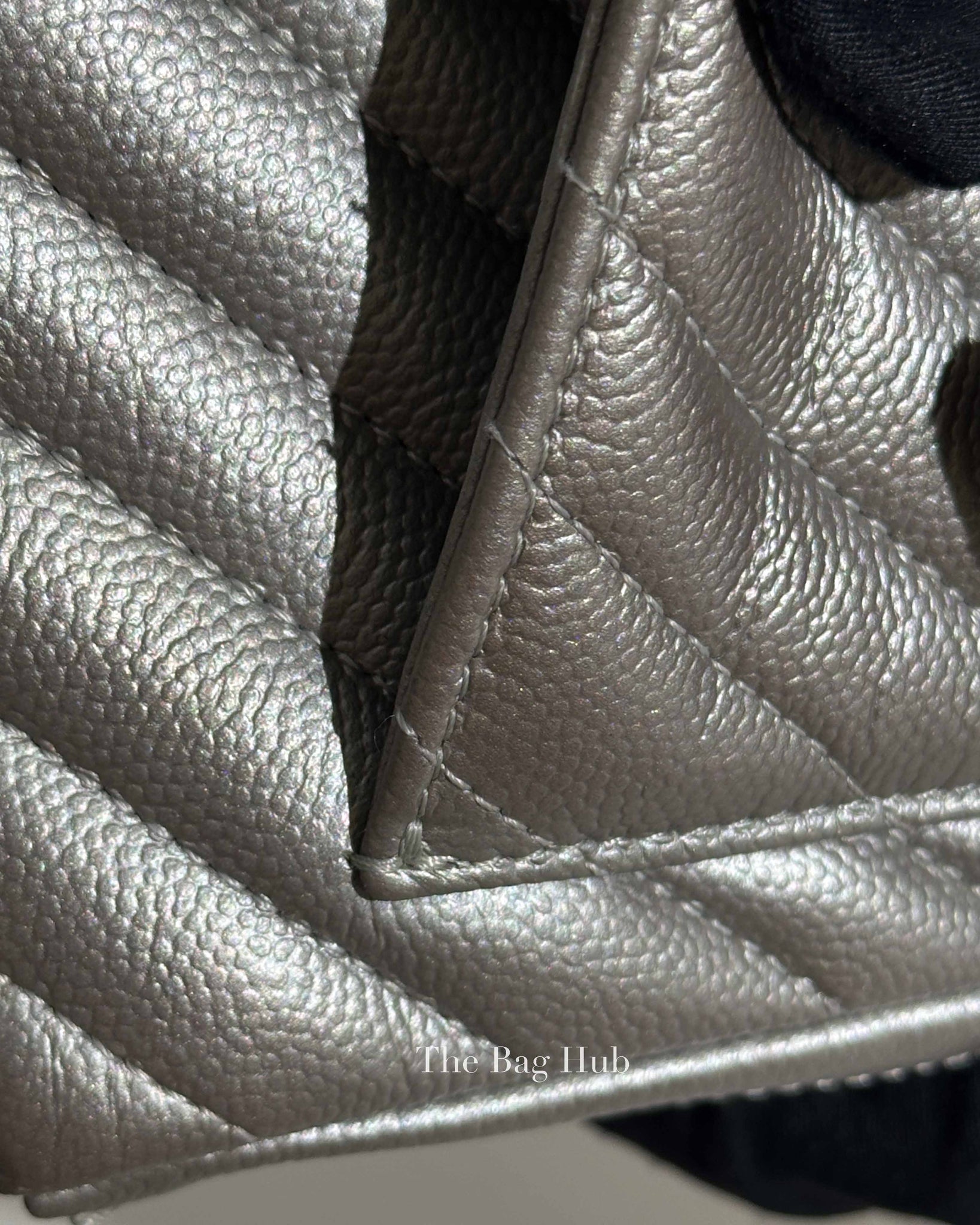 Chanel Silver Chevron Caviar Mini Square Flap Bag SHW