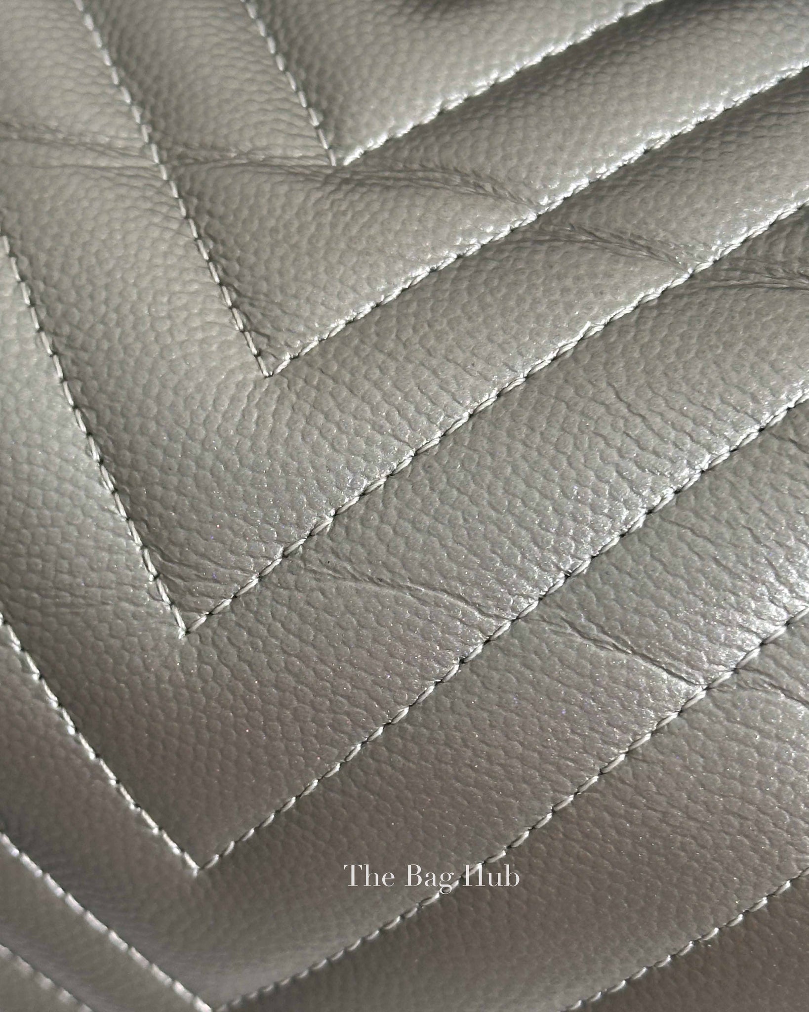 Chanel Silver Chevron Caviar Mini Square Flap Bag SHW