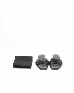 Saint Laurent Black Patent Leather Tribute Flat Sandals Size 37