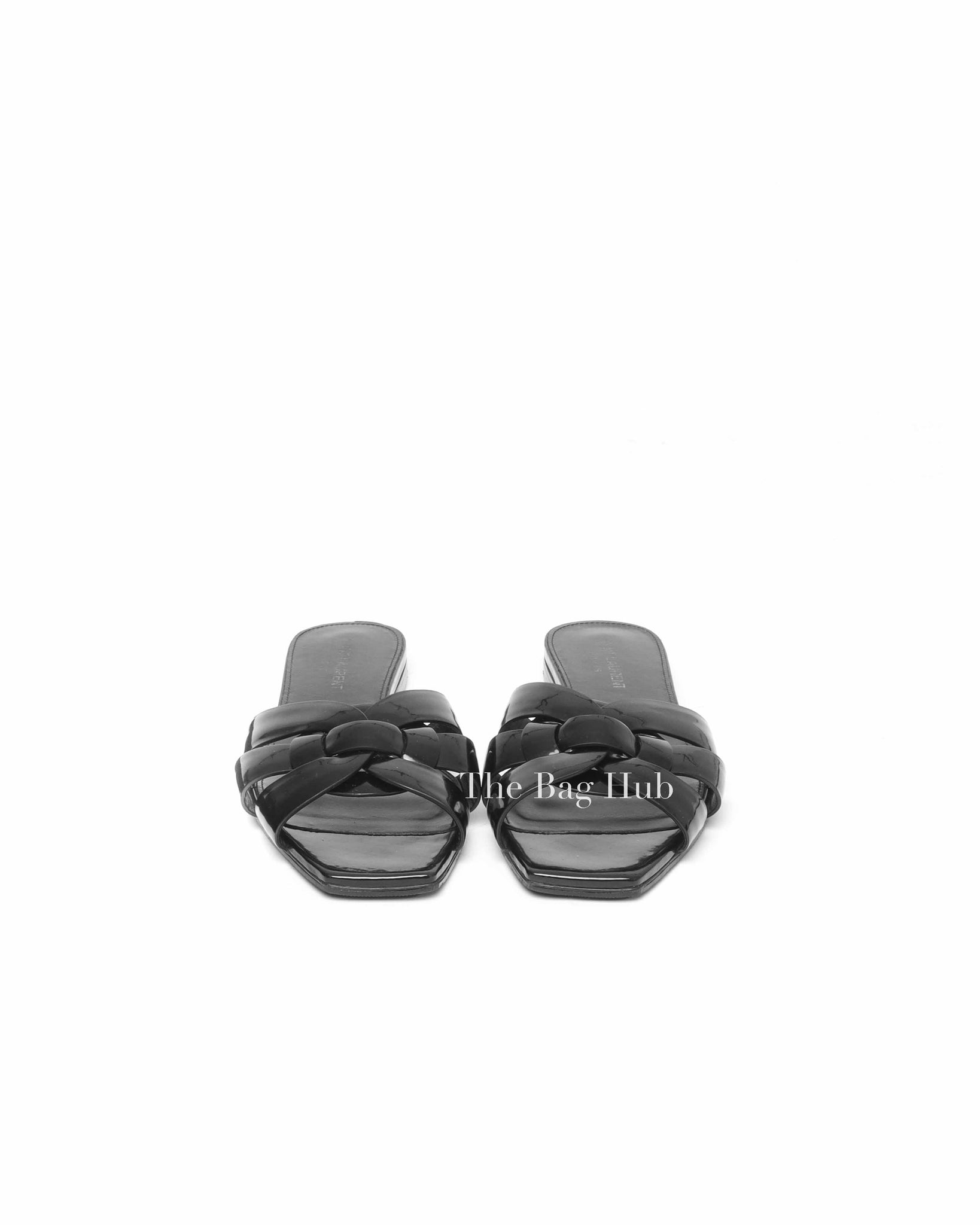Saint Laurent Black Patent Leather Tribute Flat Sandals Size 37