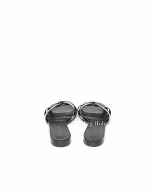 Saint Laurent Black Patent Leather Tribute Flat Sandals Size 37