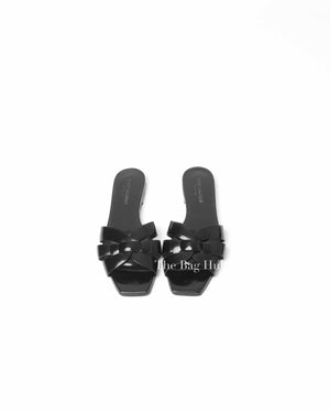 Saint Laurent Black Patent Leather Tribute Flat Sandals Size 37