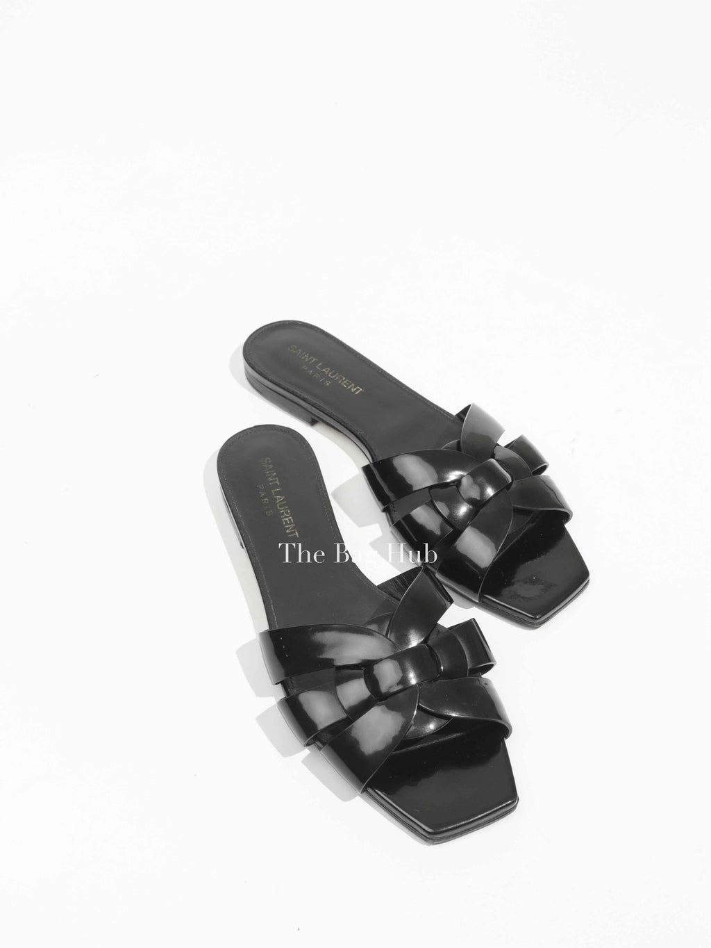 Saint Laurent Black Patent Leather Tribute Flat Sandals Size 37
