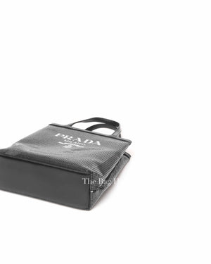 Prada Black Sequin Mesh And Leather Small Tote Bag