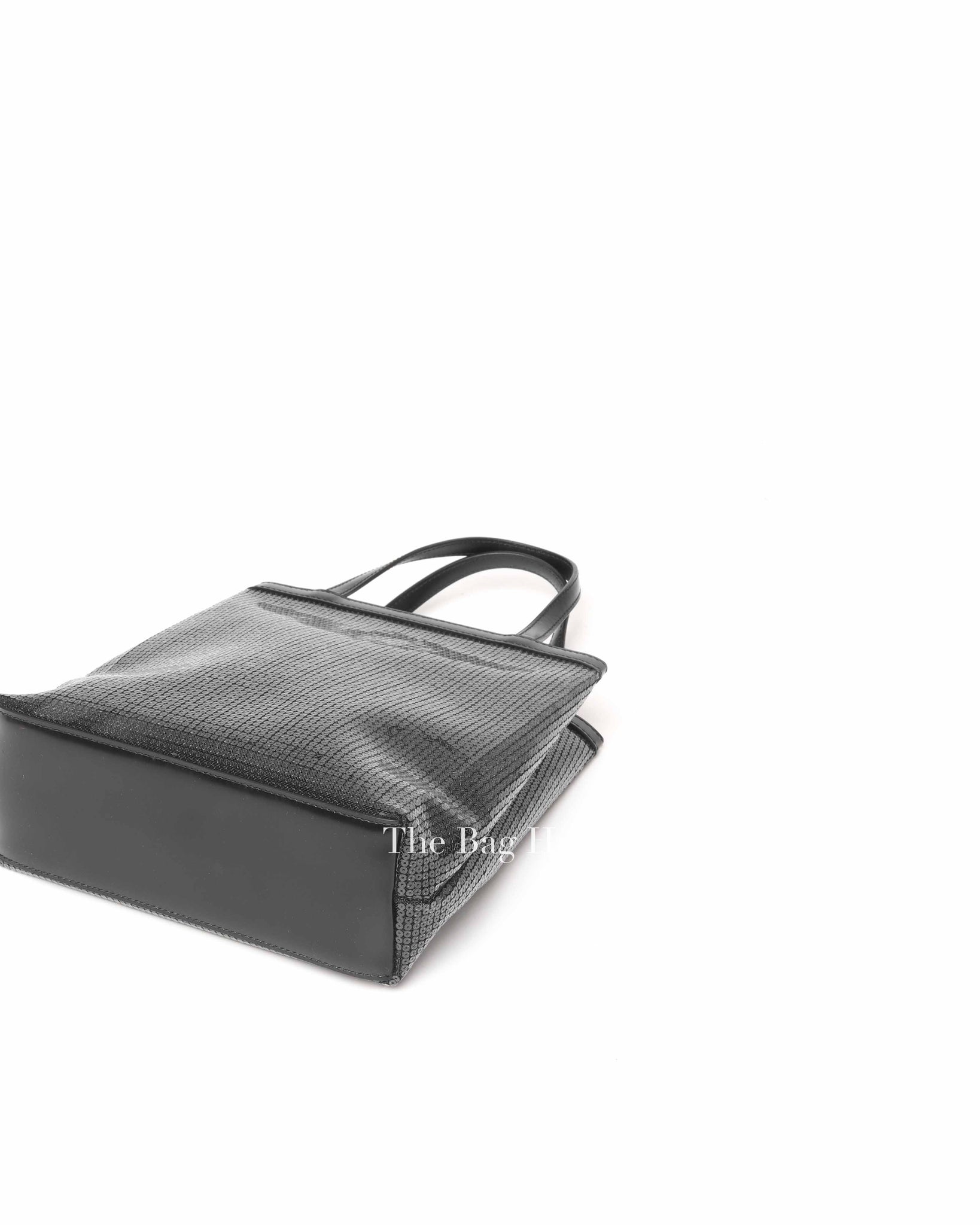 Prada Black Sequin Mesh And Leather Small Tote Bag