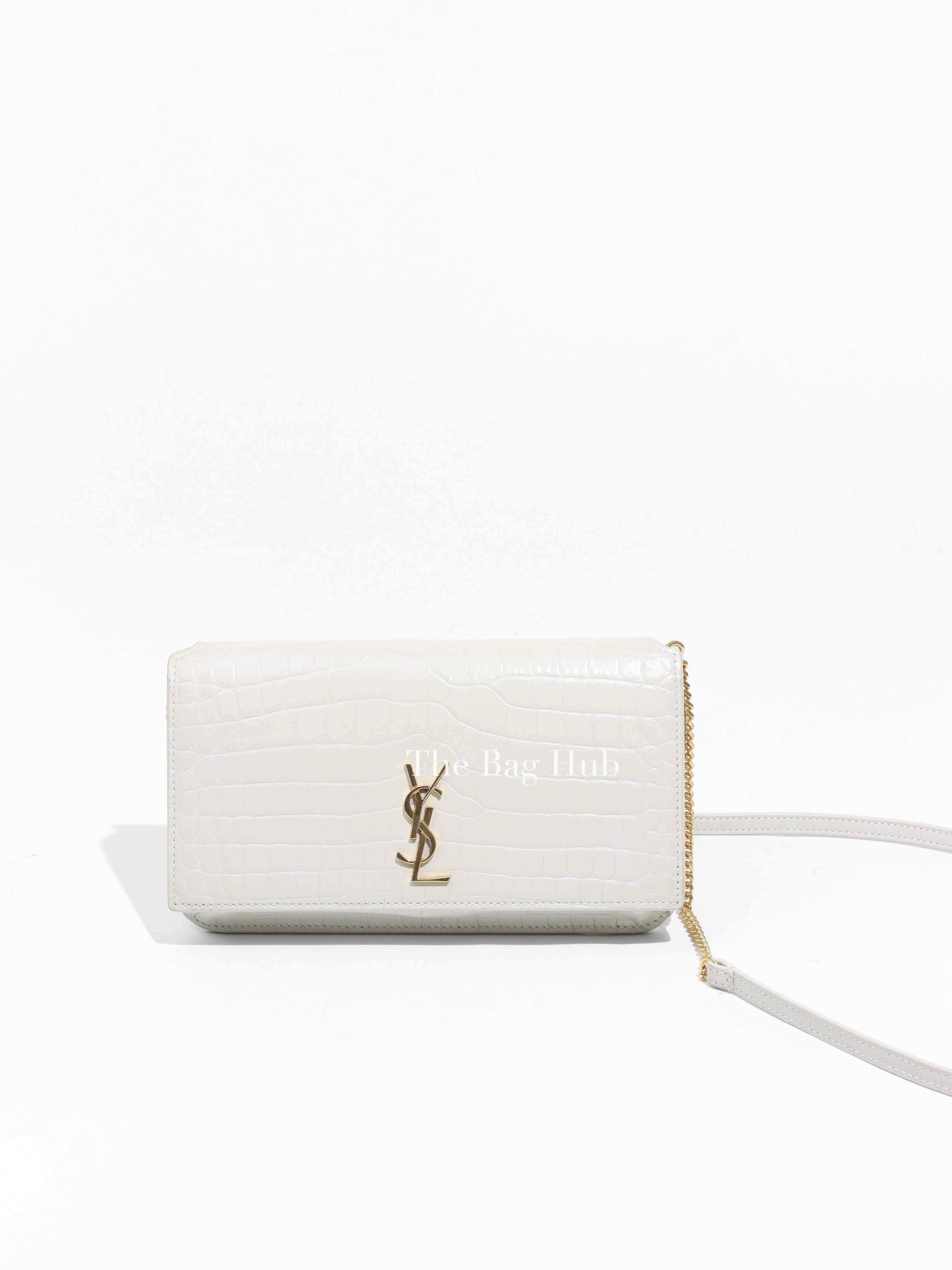 Saint Laurent White Croc Embossed Leather Monogram Phone Holder Shoulder Bag Designer Brand Authentic Saint Laurent The Bag Hub