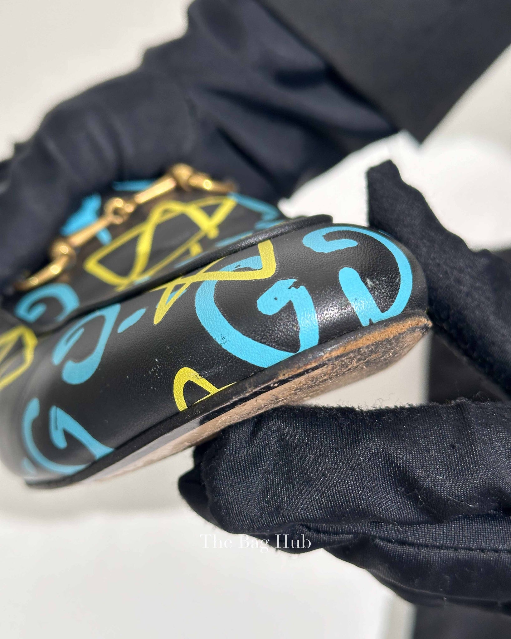 Gucci Black Printed Leather Ghost Princetown Horsebit Loafer Slides Size 39
