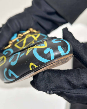 Gucci Black Printed Leather Ghost Princetown Horsebit Loafer Slides Size 39