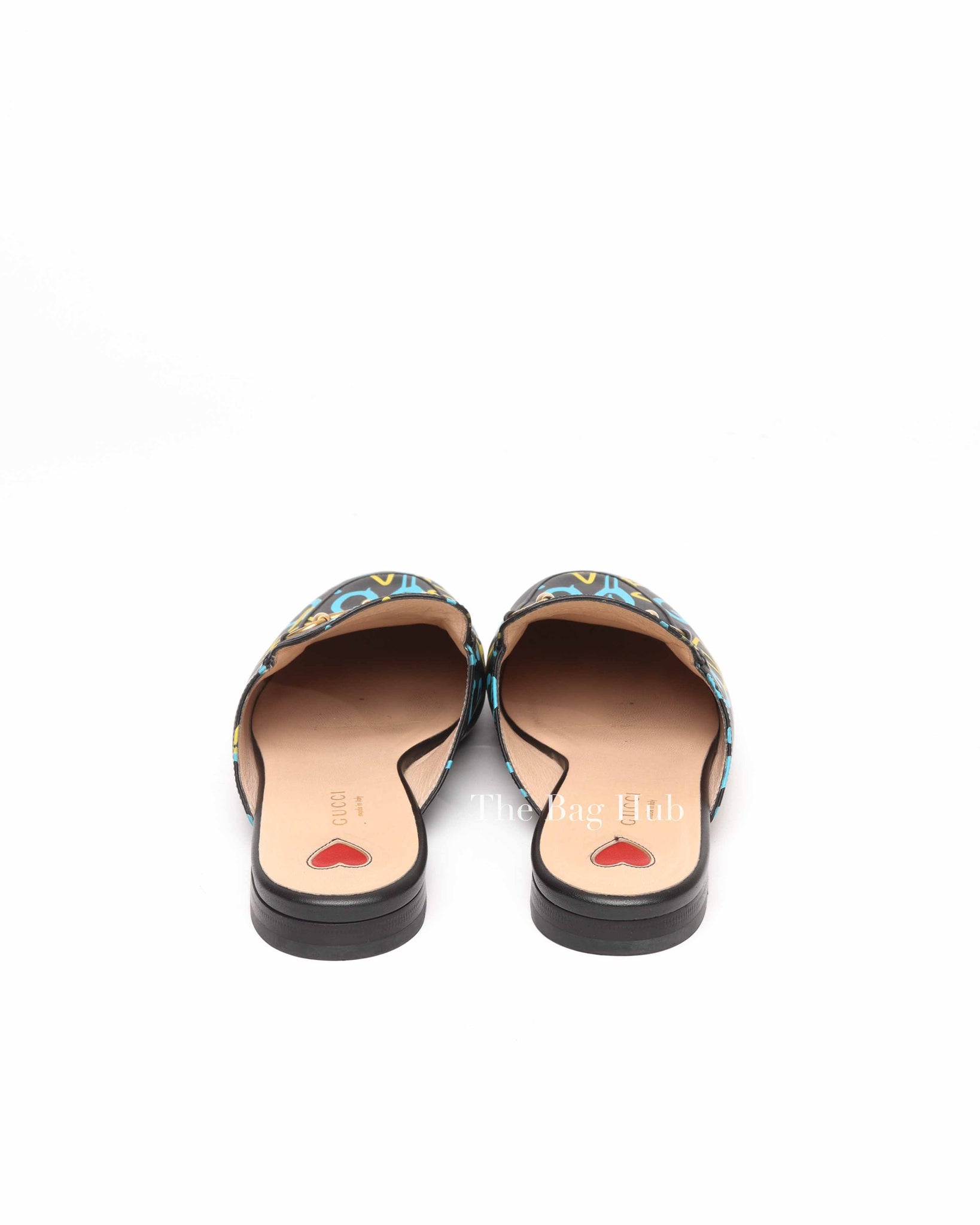 Gucci Black Printed Leather Ghost Princetown Horsebit Loafer Slides Size 39