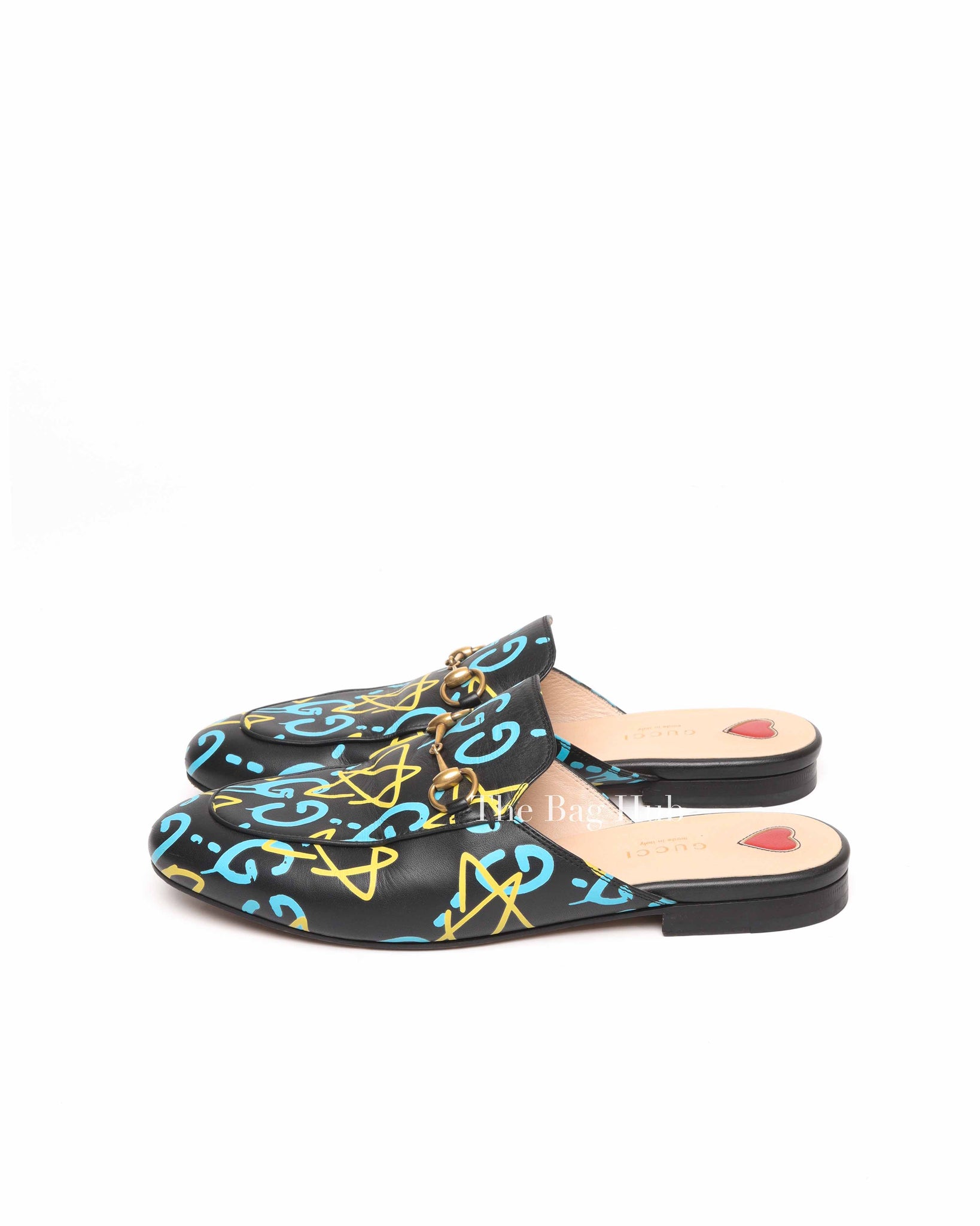 Gucci Black Printed Leather Ghost Princetown Horsebit Loafer Slides Size 39