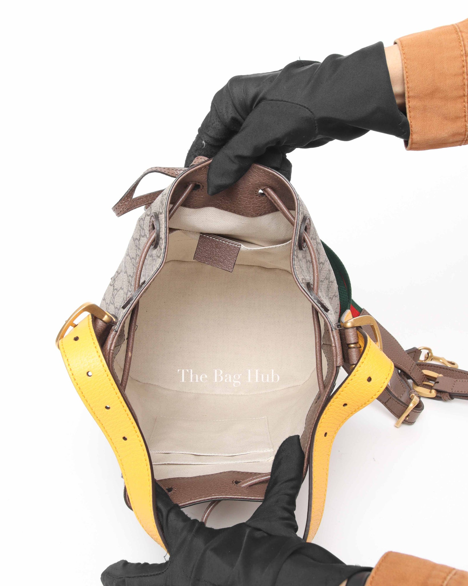 Gucci Beige Canvas Monogram GG Supreme Neo Vintage Drawstring Bucket Backpack