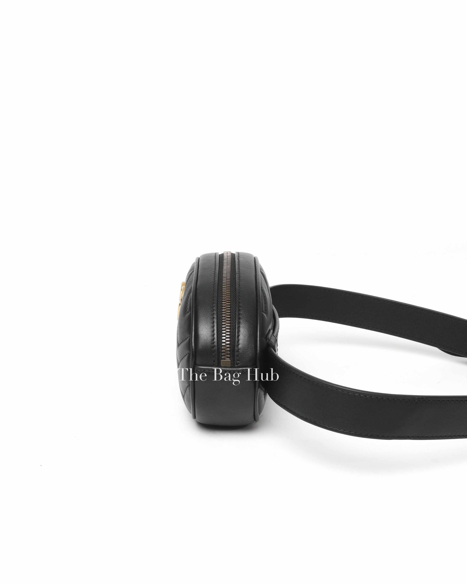 Gucci Black Leather GG Marmont Matelasse Belt Bag