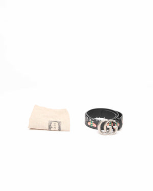 Gucci Black Leather And Canvas Bee GG Supreme Marmont Buckle Belt 40