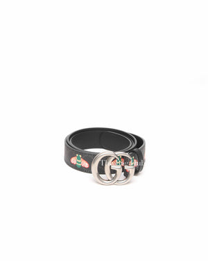 Gucci Black Leather And Canvas Bee GG Supreme Marmont Buckle Belt 40
