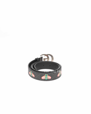 Gucci Black Leather And Canvas Bee GG Supreme Marmont Buckle Belt 40