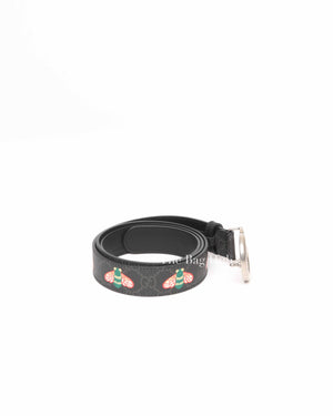 Gucci Black Leather And Canvas Bee GG Supreme Marmont Buckle Belt 40