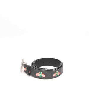 Gucci Black Leather And Canvas Bee GG Supreme Marmont Buckle Belt 40