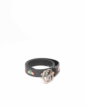 Gucci Black Leather And Canvas Bee GG Supreme Marmont Buckle Belt 40