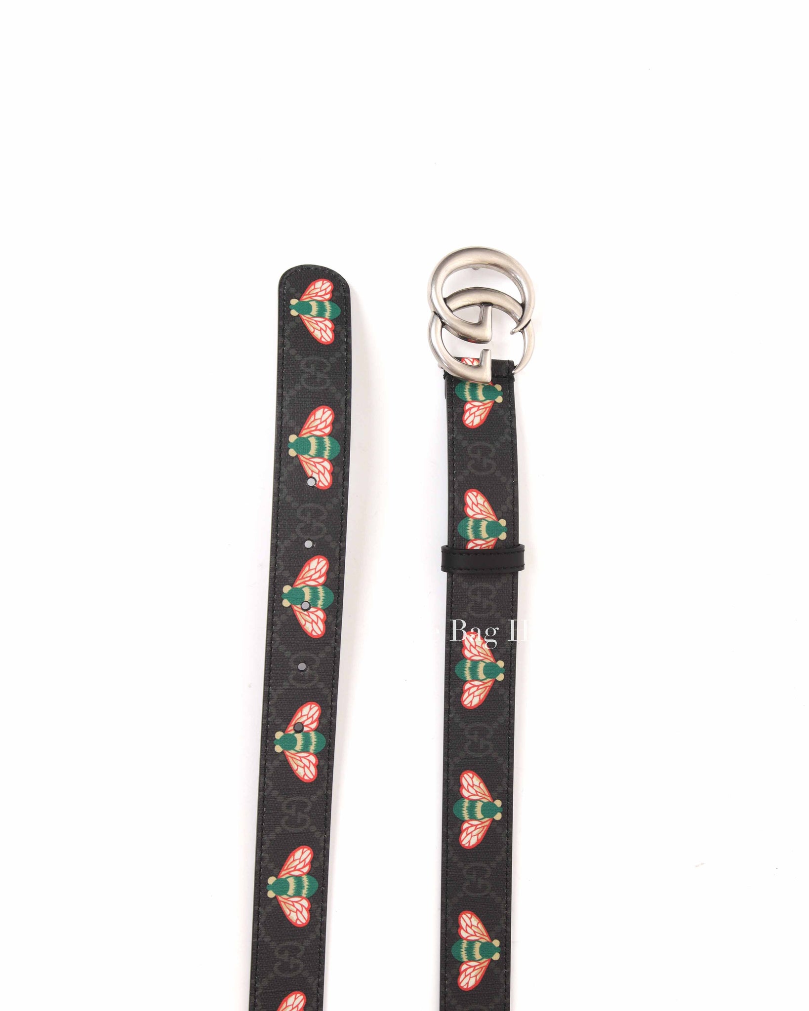 Gucci Black Leather And Canvas Bee GG Supreme Marmont Buckle Belt 40