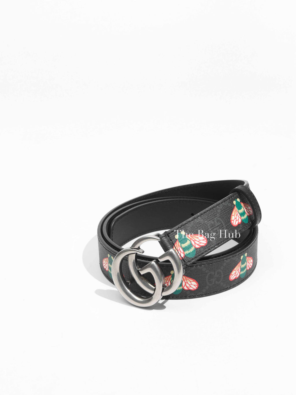 Gucci Black Leather And Canvas Bee GG Supreme Marmont Buckle Belt 40