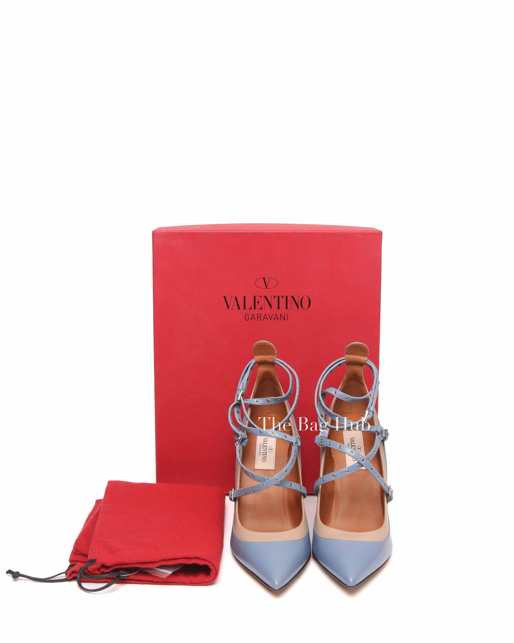 Valentino Blue/Beige Eyelet Leather Love Latch Ankle Strap Pumps Size 37