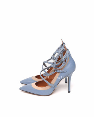 Valentino Blue/Beige Eyelet Leather Love Latch Ankle Strap Pumps Size 37