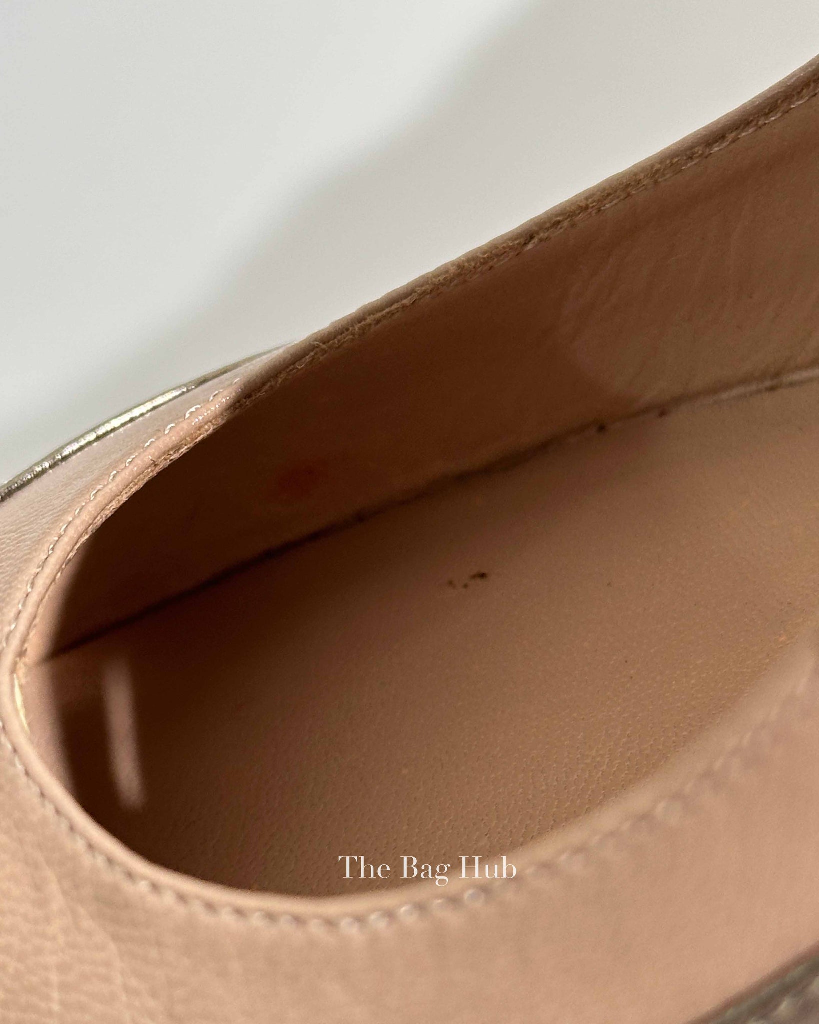 Valentino Gold Leather Eyelet Love Latch Pointed Toe Pumps Size 37