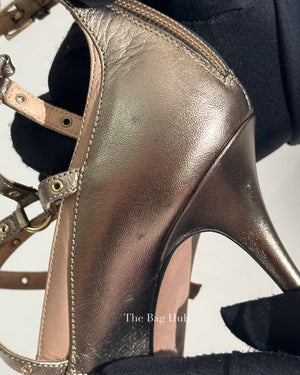 Valentino Gold Leather Eyelet Love Latch Pointed Toe Pumps Size 37