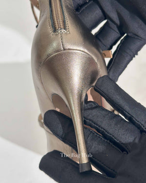 Valentino Gold Leather Eyelet Love Latch Pointed Toe Pumps Size 37